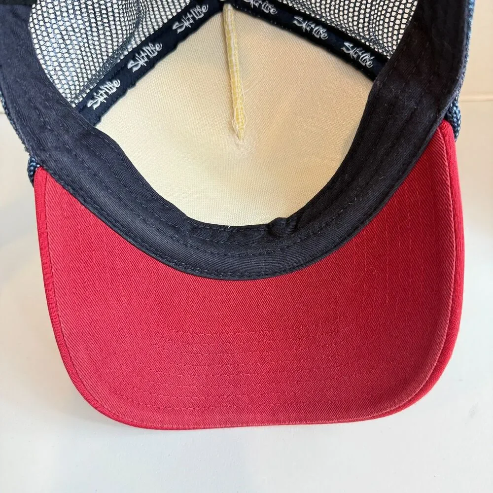 Salt Life Trucker Hat Cap Red White Blue Fish Flag Snapback One Size Fits Most